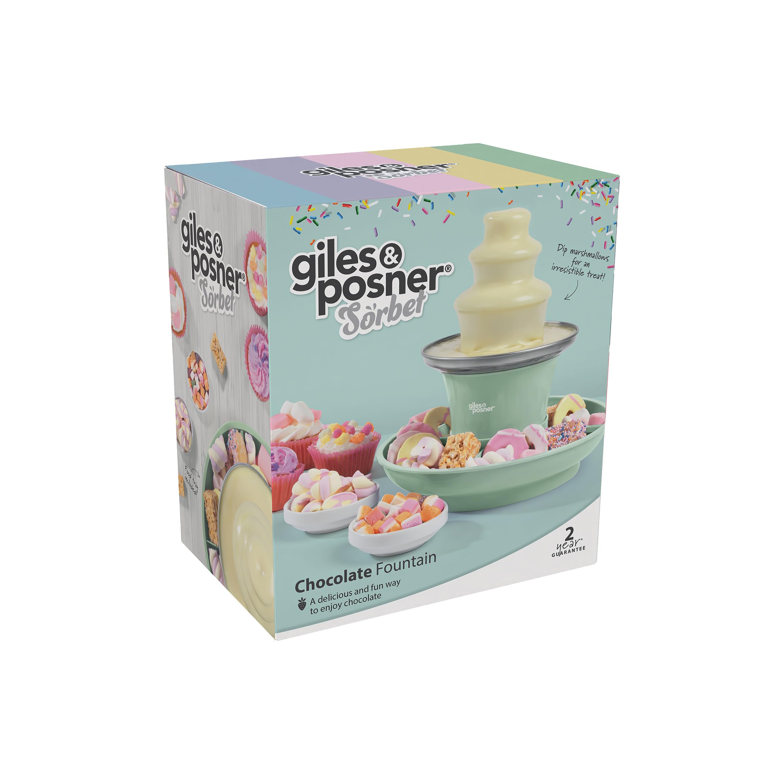 Giles & Posner Mini Fontaine à Chocolat – Machine Électrique à 3 Niveaux, Arrêt Automatique, 0°C à 50°C, Ensemble Fondue au Fromage, Plateaux Alimentaires Détachables, 25W, Vert
