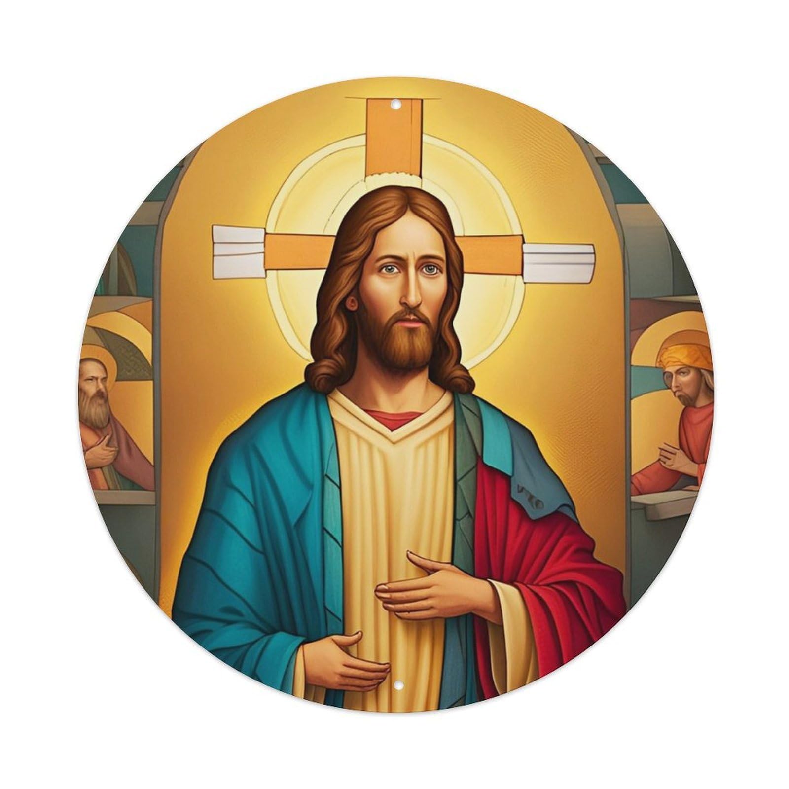 Jesus And The Believers Religious Poster 3 Vintage Metal Tin Sign Plaque Wall Decor for Cafe, Club, Garden Round Metal Poster 8x8Inch