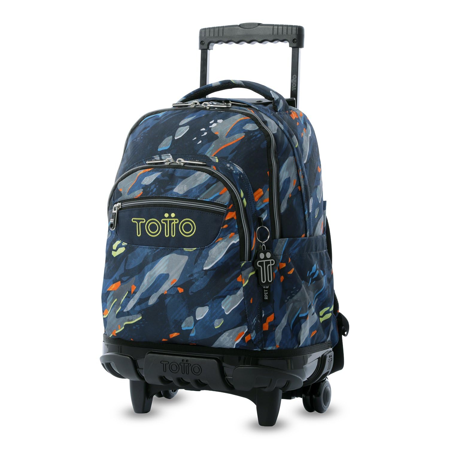 TOTTO - Mochila Escolar con Ruedas, Modelo Renglones, Capacidad 26,21 Litros, Bolsillo para PC 14", Bolsillo Botella, Correas en S para Mayor Comodidad, Resistente, Estampado Groove Azul
