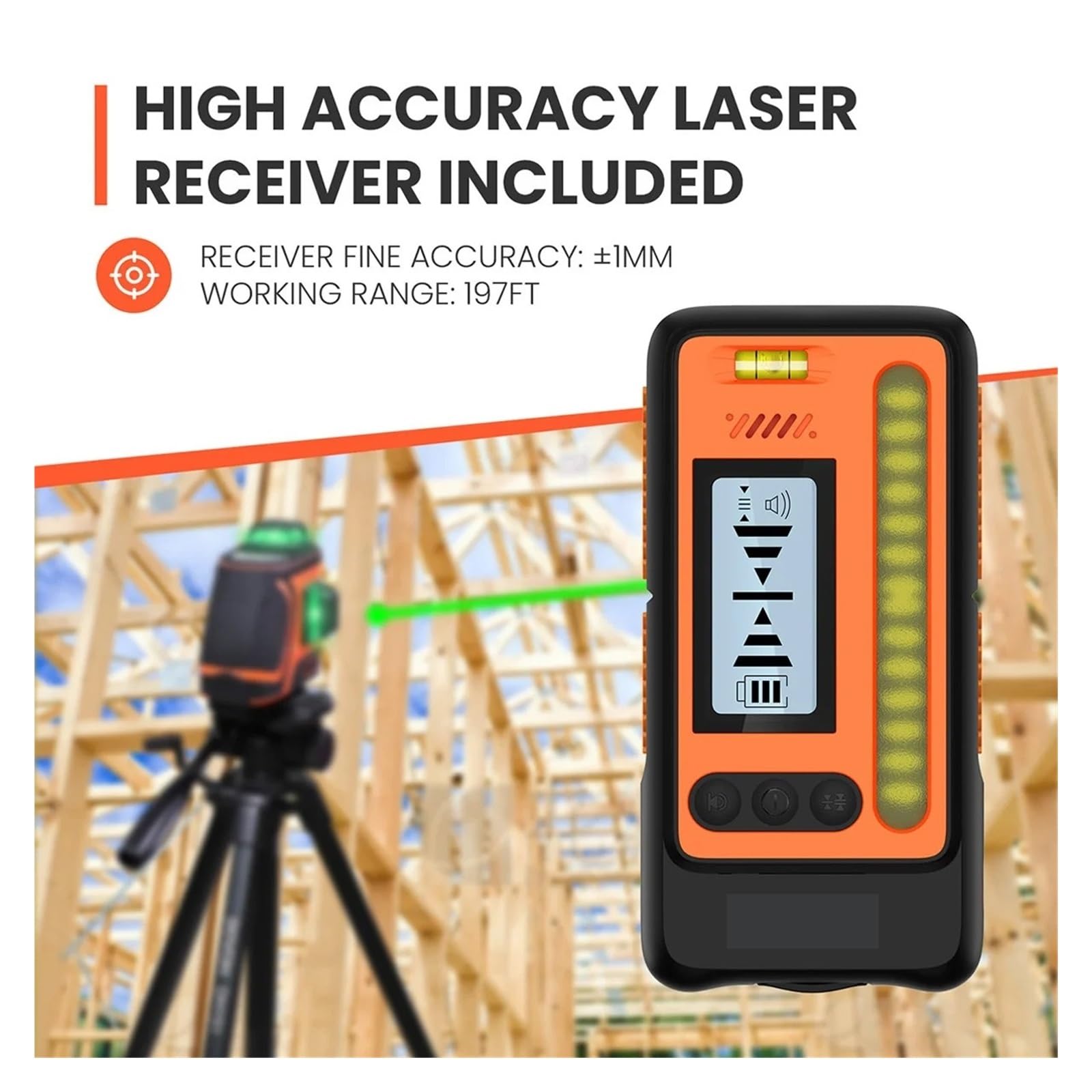 medidor de Distancia láser, Nivel Láser para Exteriores con Receptor, Autonivelación 360 De Alta Potencia 400 Pies Detector para Construcción Luz Solar,H3-360G-Kit