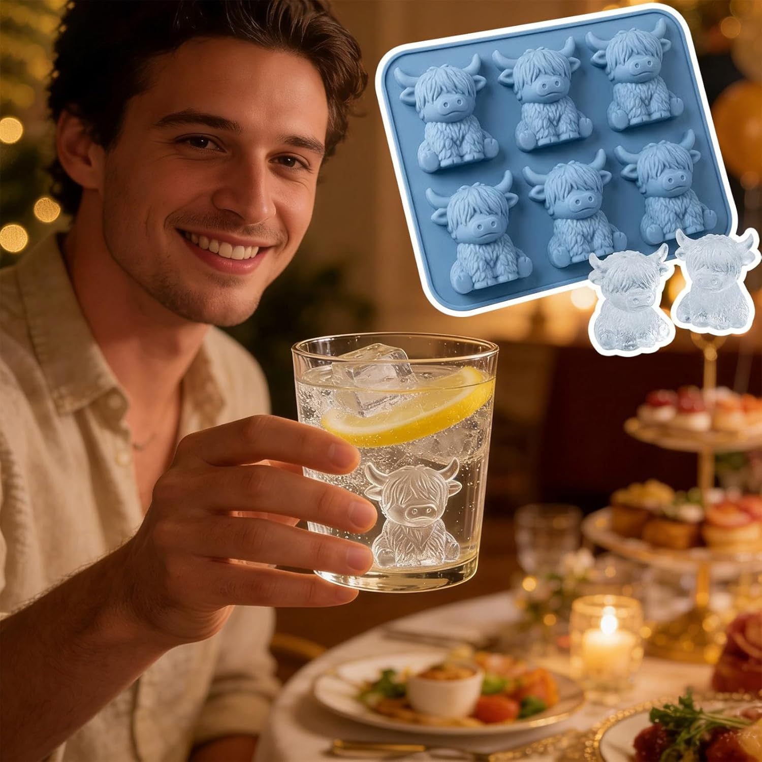 Mini Highland Cow Ice Cube Mold, Novelty Cow Ice Mold, Ice Molds Highland Cow for Whiskey, Cocktails, Beer & Drinks, Novelty Cow Easter Molds Perfect Gifts for Friends (4 pcs*Blue)