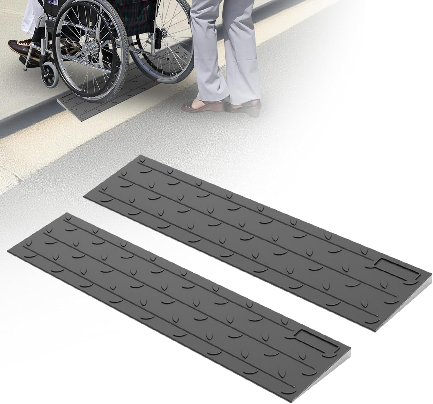 Threshold Ramp for Doorways 2" Rise, Heavy-Duty Rubber Wheelchair Ramp, 2200LBS Capacity Non-Slip Surface for Home Steps, Driveways, Curbs & Entryways