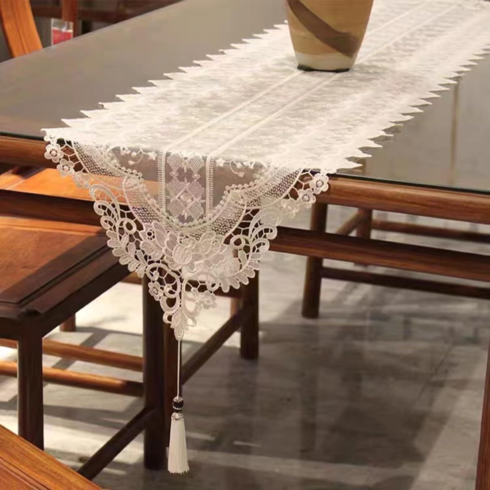 Amazon.com: Lace Edge Trim Table Runner, Light Luxury Dresser Runners  Cloth, Indoor Buffet Runner Easter For Dining Bridal Shower Wedding,  Polyester Table Scarf/Drape(38 41 46 51 CM Width) ( Color : Beige ,