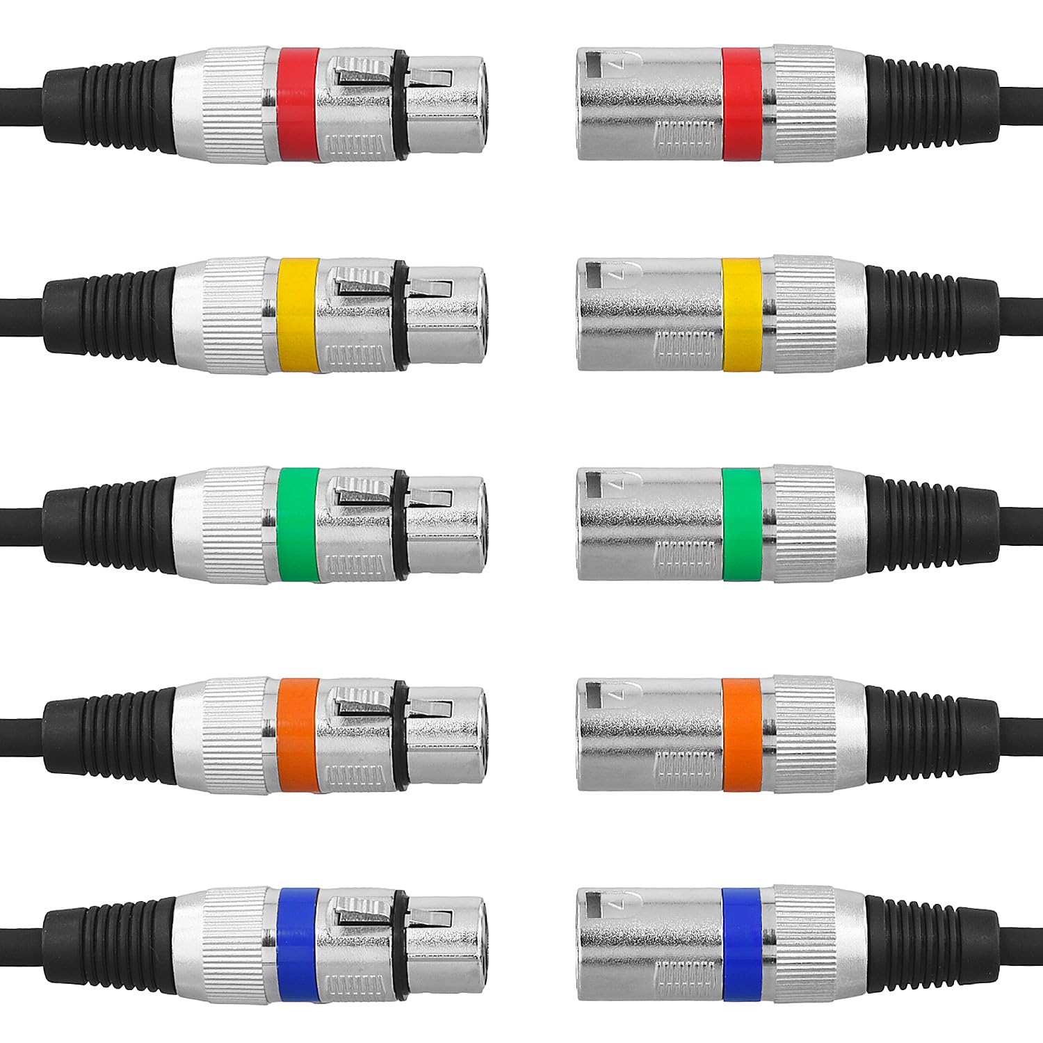 QWORK® 5 Pièces Câbles XLR 5M, Câble Microphone XLR 3 Broches Mâle vers Femelle, Câble XLR sans Interférence, pour Microphone, Haut-parleurs, Mixeur Audio