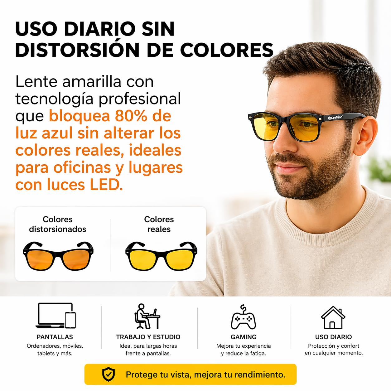 Puremind Gafas Luz Azul Unisex – Anti Luz Azul para Ordenador + Pantalla y Gaming - Gafas Protección Pantallas de Ordenador + Antifatiga y Filtro Azul - Blue Light Blocking Glasses