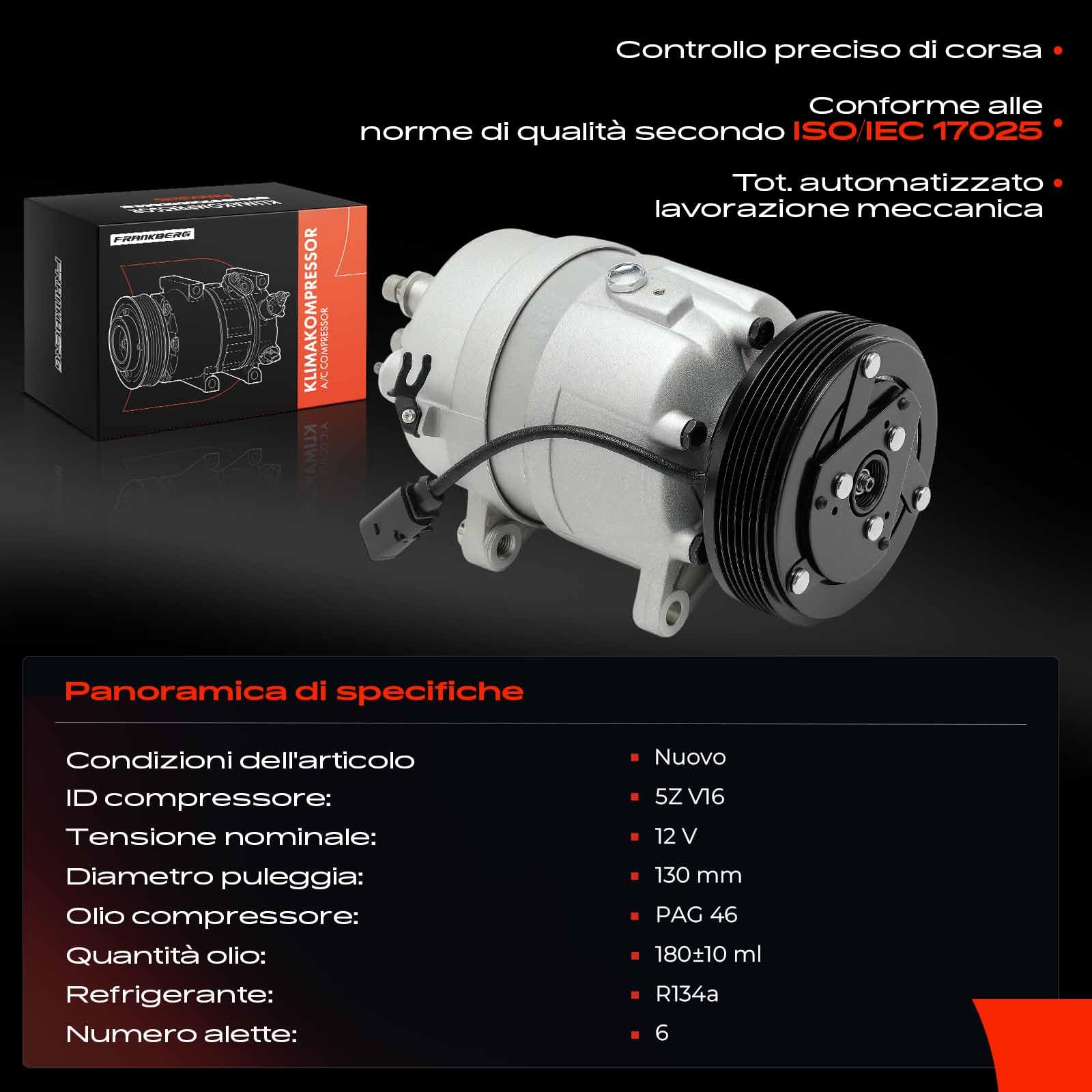 Frankberg Compressore dell'aria condizionata con frizione Compatibile con Golf IV 1J1 Polo Classic 6V2 II MPV 9K9B A3 8L1 Octav.i.a I 1U2 Replace# YM2H19D629BB, compreso l'olio preconfezionato | Compatibile con: A.l.h.a.m.b.r.a Van 7V8 7V9, Golf IV Varian
