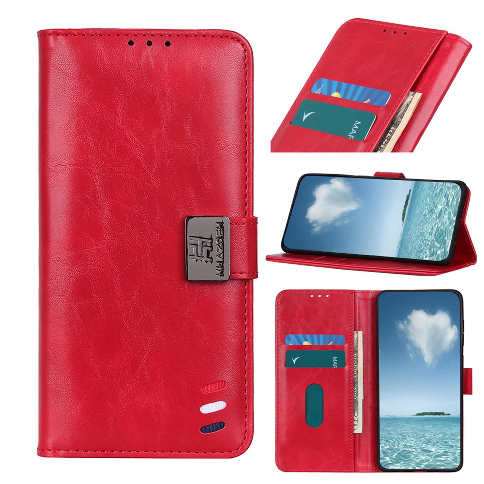 Ubervia® Samsung Galaxy S23 Ultra Case, Leather Flip Wallet Shell with Card Slot,3-Color Cow Pattern Cover for Samsung Galaxy S23 Ultra-Red