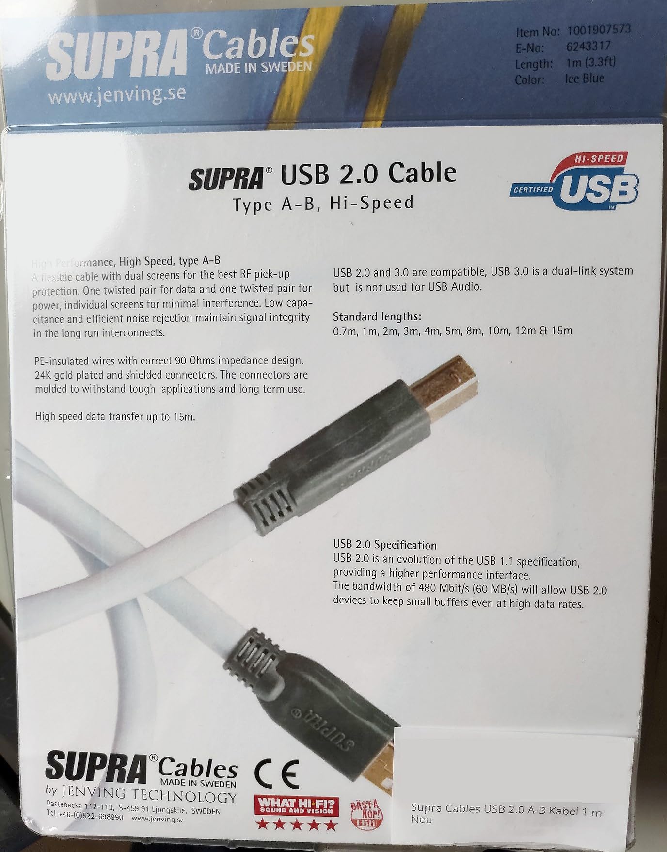Supra Cable USB 2.0 A-B Cables 1 m