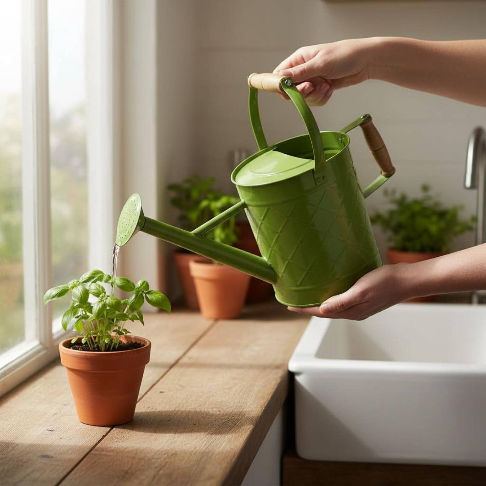 Annaffiatoio Metallo Giardino Irrigazione Controllata Manico Superiore Lato Pratico Spout Lungo Uso Interno Esterno Serra Casa Adatto per Annaffiatura Quotidiana Orto Domestico, Rosso