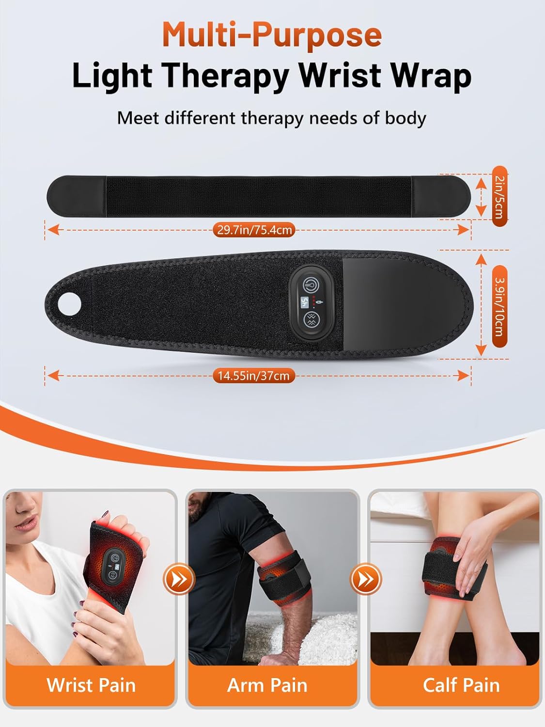 Red Light Therapy for Hands Wrist with Heat & Massage, 3000mAh Wireless Controller, Wearable Near Infrared & Red Light Wrist Wrap with 36 Beads for Faster Recovery & Hand Pain Relief - Image 5