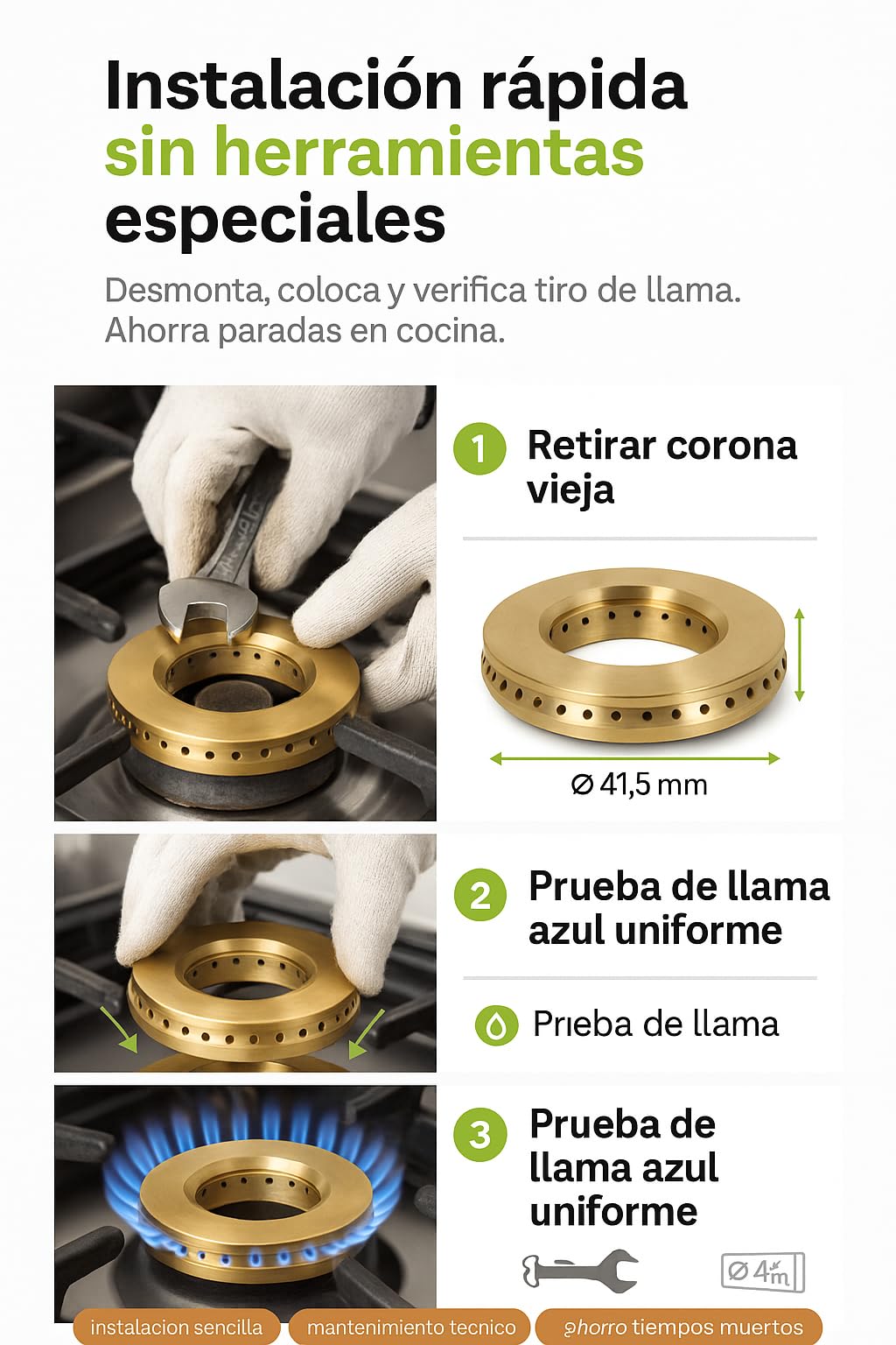Corona Quemador Latón Alta Precisión Ø95mm Compatibilidad con Repagas C520 C720 C741 C940 QE60 Pieza Repuesto Cocina Profesional Hostelería Llama Estable Duradera