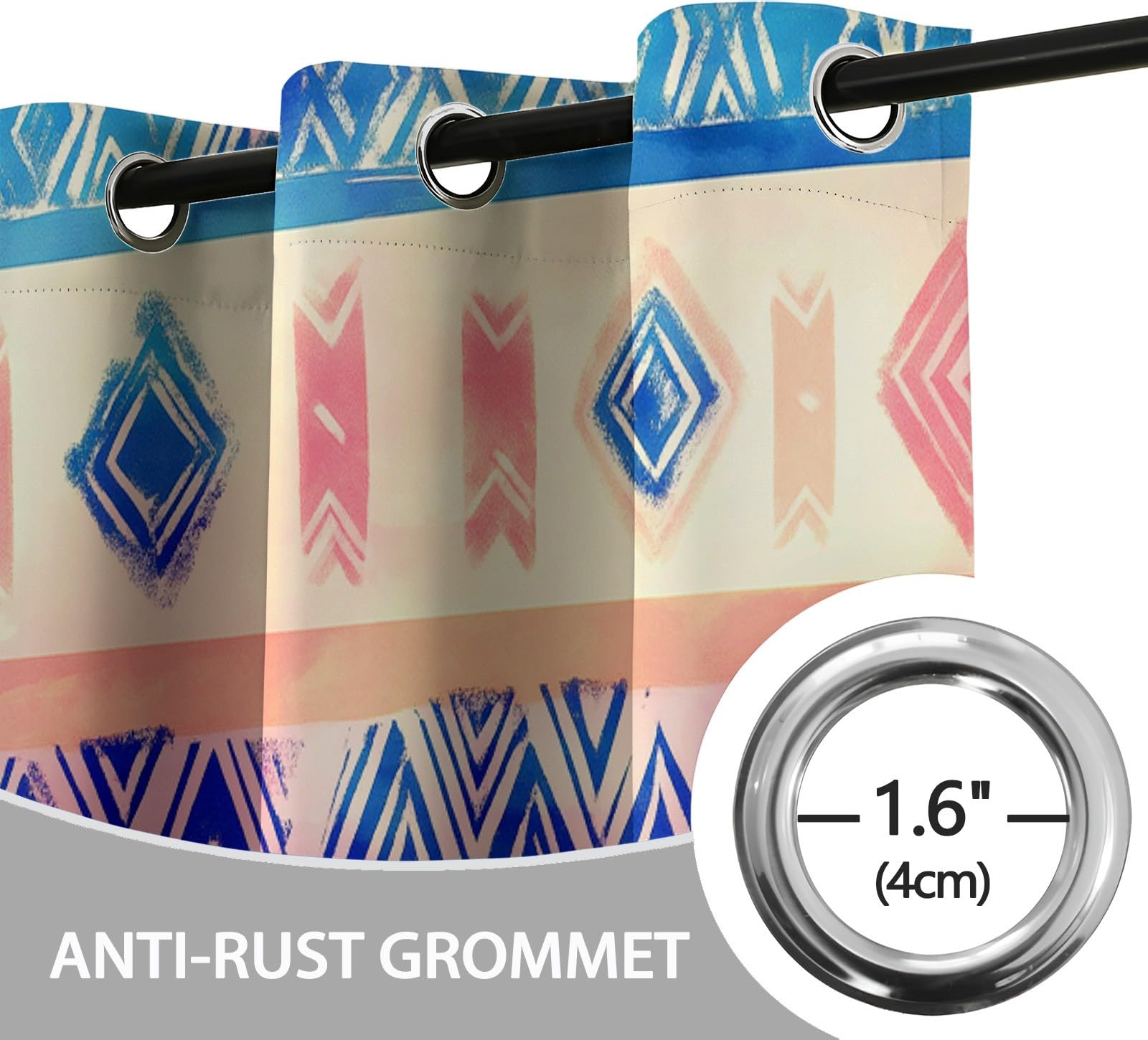 Izolowana termicznie zasłona zaciemniająca z oczkami 220 x 215 cm Bohemian Geometryczne wzory plemienne Anty Hałas Dekoracja zasłony do sypialni salonu, beżowa
