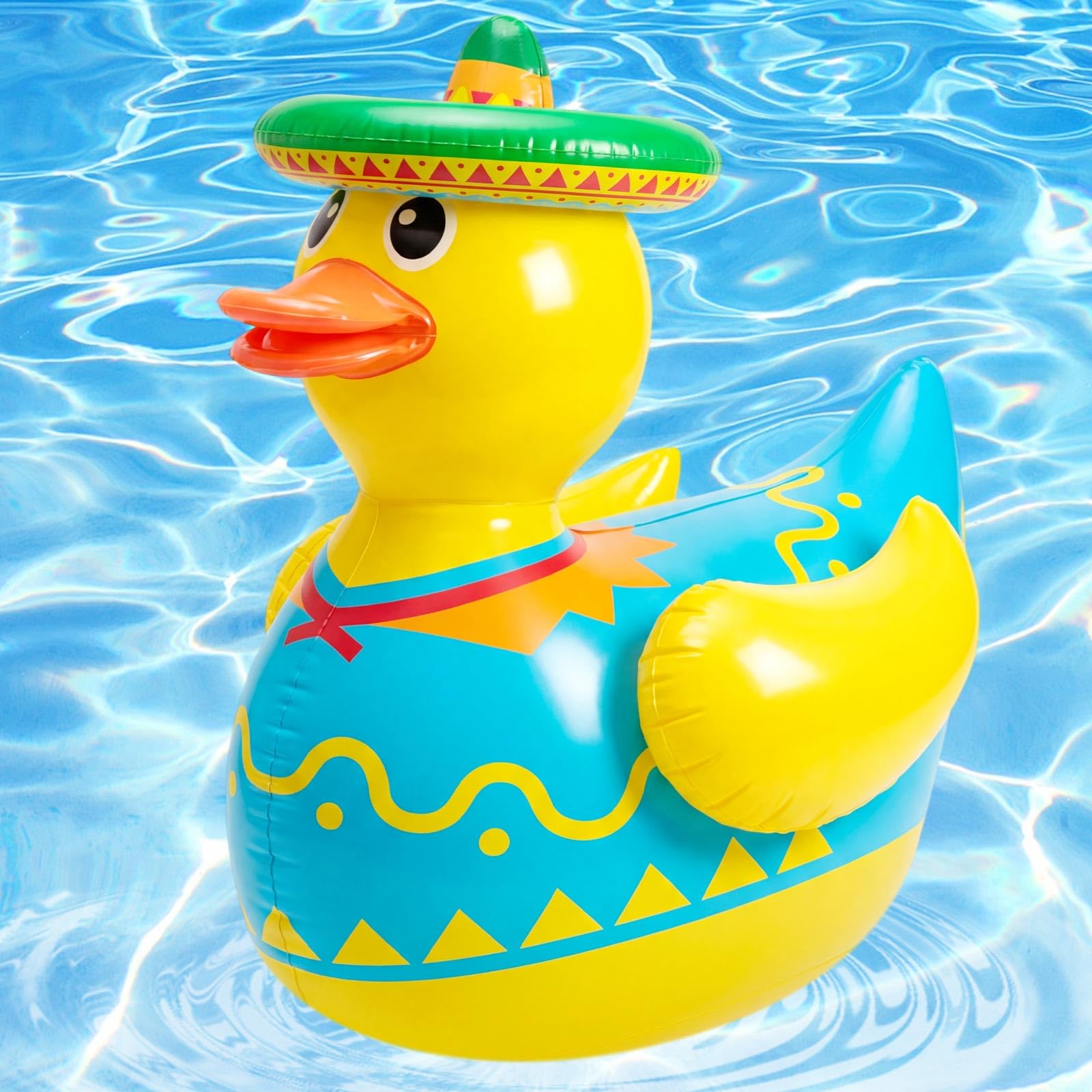 Hungdao 4 ft Inflatable Giant Duck Pool Float with Sombrero Hat, Funny Yard & Pool Decoration, Outdoor Summer Party Inflatable Duck for Backyard, Lawn, Garden Decor, Hawaiian Fiesta Party Supplies