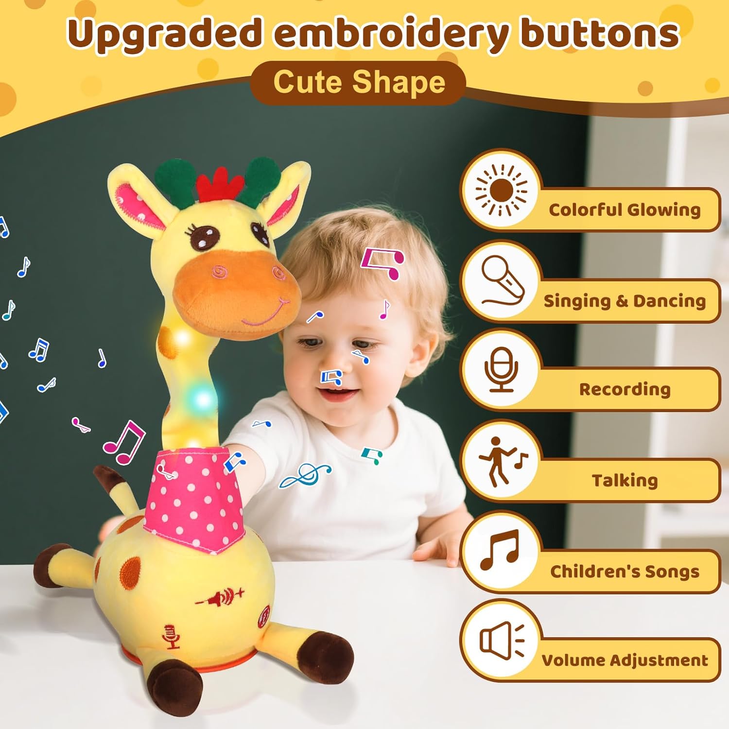 Dancing Giraffe Toy with Led Lights, Talking Singing Giraffe Baby Toy Repeate What You Say (Audio Recording & Retelling) Interactive Stuffed Animal Easter Basket, Tummy Time Toys