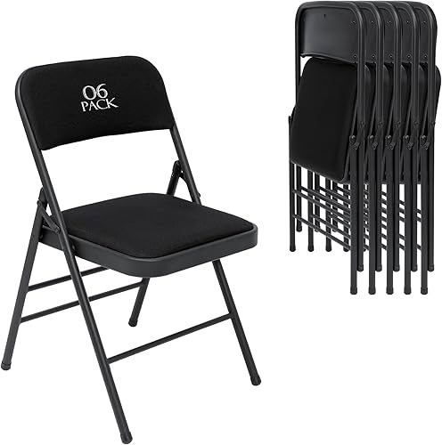 Paquete de 6 sillas plegables, juego de sillas de comedor de tela con cojín acolchado y respaldo, sillas plegables de metal para interiores y