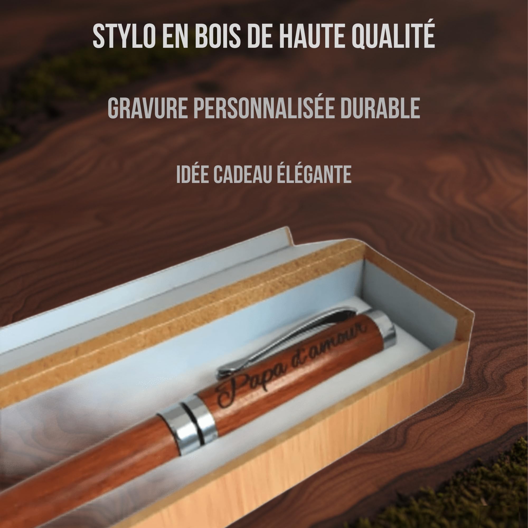 Stylo en bois luxe personnalisé coffret cadeau gravé original