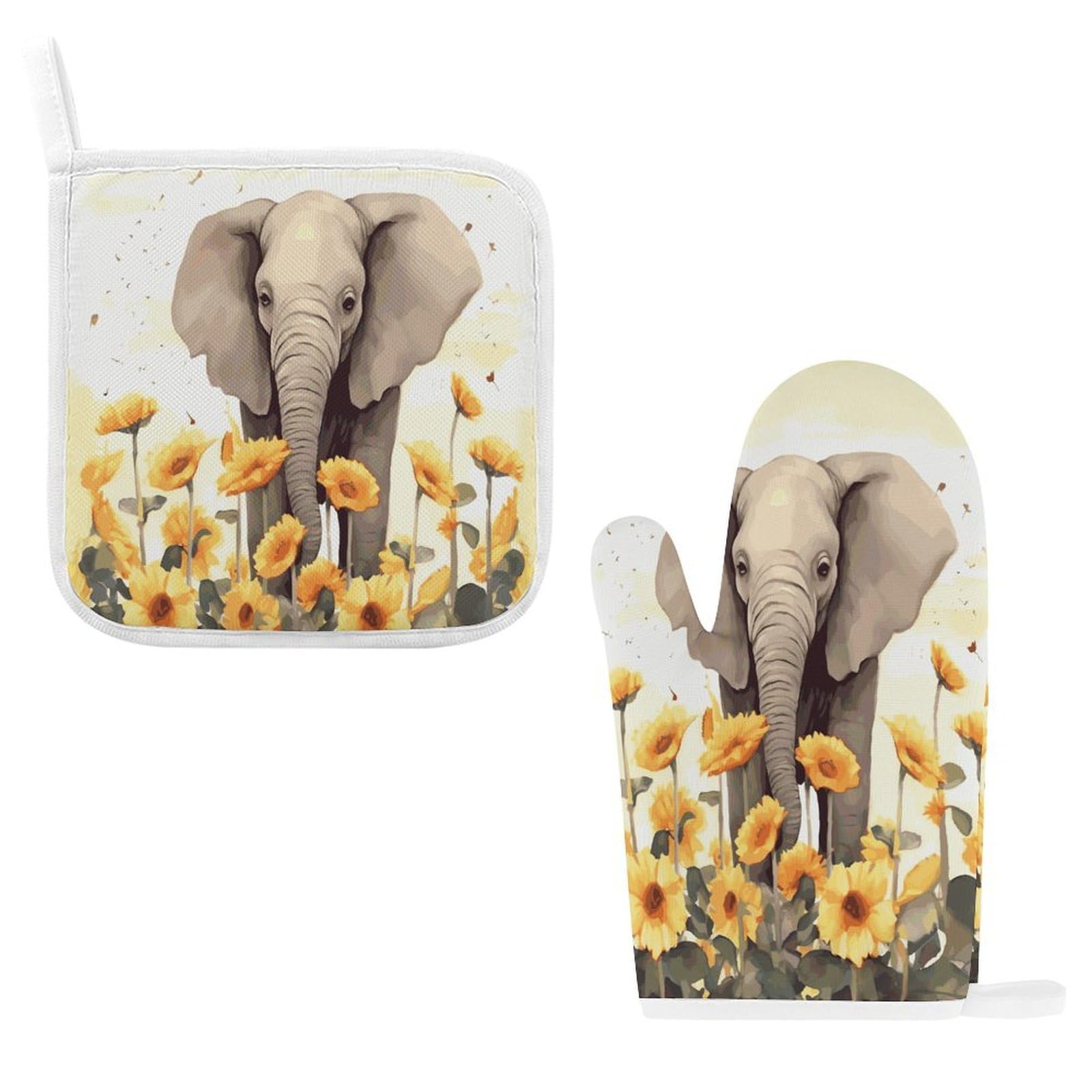 Fodpand Style Elephant And Sunflower Oven Mitts And Pot Holders Sets
