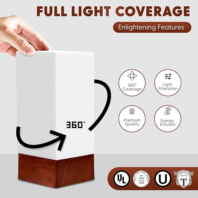 Enlighten Enlighten Shabbos Lamp – Kosher Lamp for Shabbat & Yom Tov, Square LED Dimmable Wood-Color Table Nightlight for Bedroom & Living Room – 75W Equivalent, 730 Lumens, 3500K photo 2