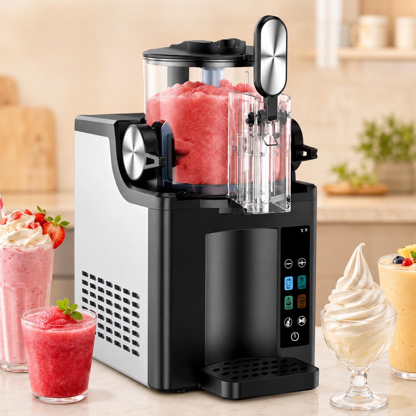 1.5L Slushy Maker with 4 Preset Modes,Countertop Iced Drink Maker for Slushies Soft Ice Cream Milkshakes Coffee Frappes And Cocktails,One-Button Self Cleaning + Adjustable Texture Black