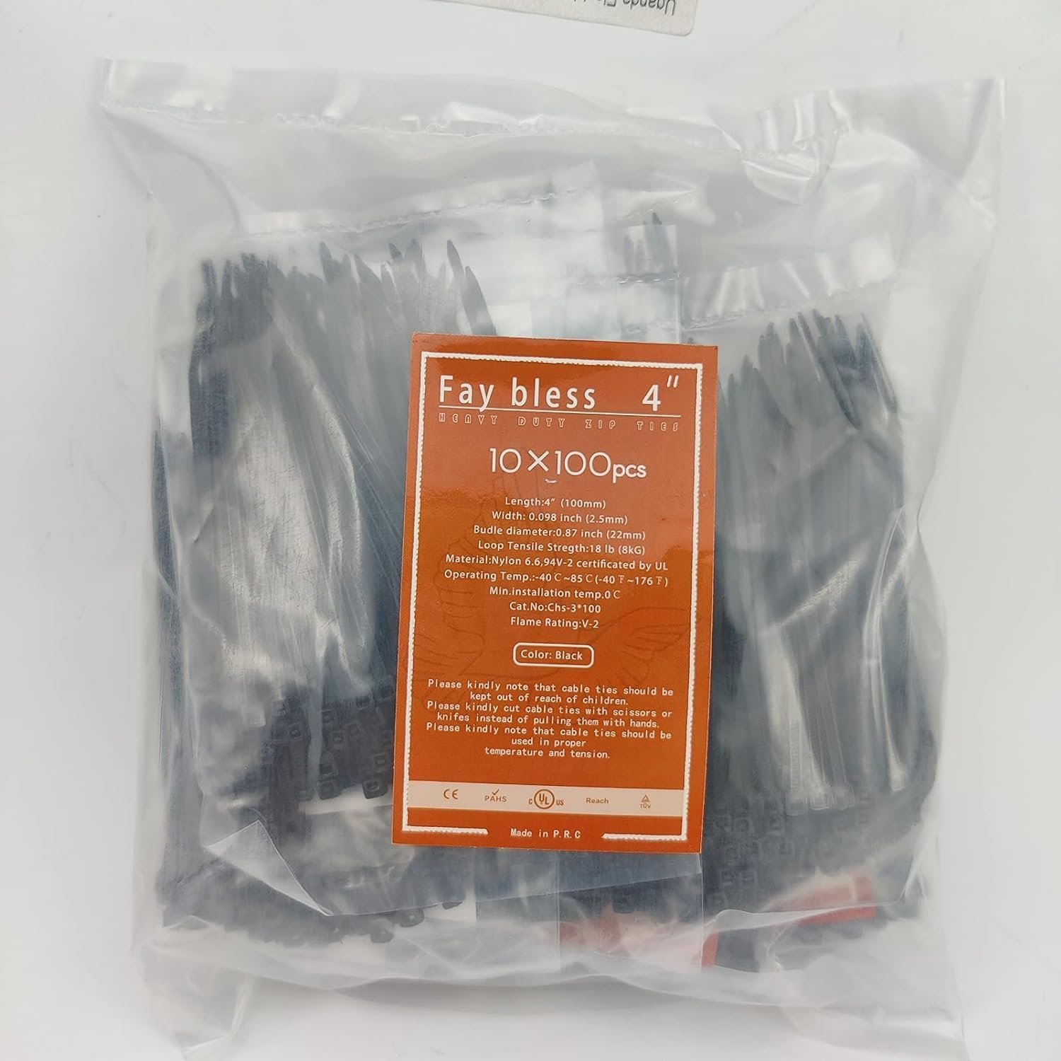 Zip Ties 4 Inch Black Nylon Cable Tie 18 LB 1000 PCS