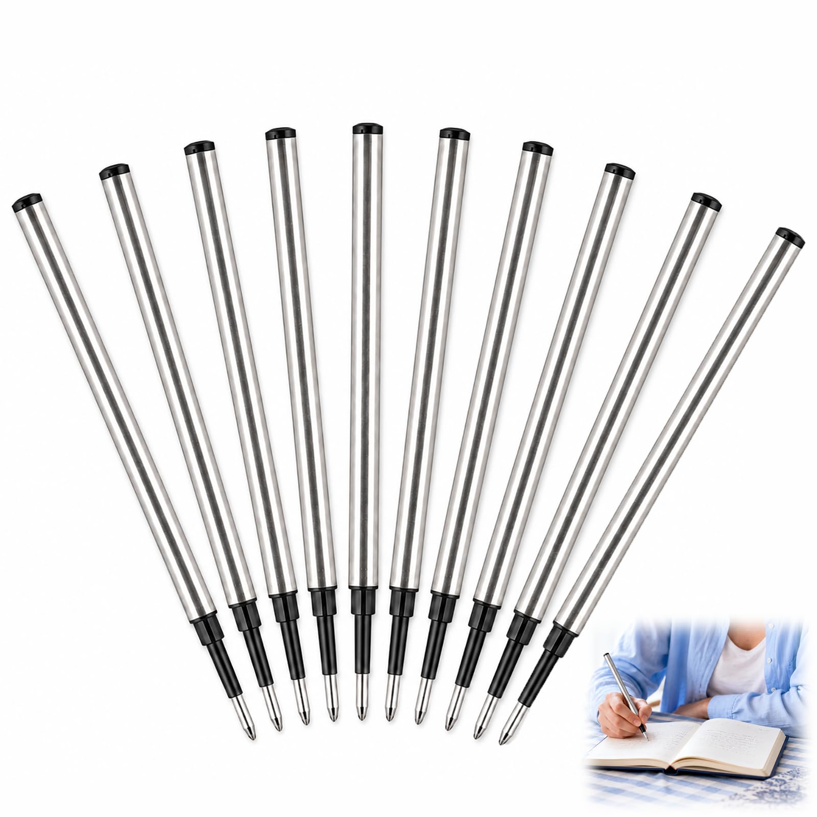6 Stück Kugelschreiberminen, 0,5 mm, Roller-Nachfüllpackung, feine Spitze, Schwarz, Universal-Tintenpatronen für nachfüllbare Stifte, flüssiges Schreiben, schnelltrocknend, kompatibel mit