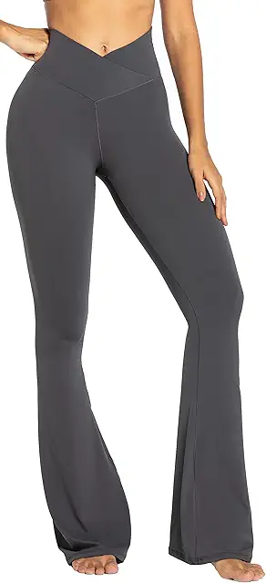 Flare Leggings Crossover Yoga Pants with Abdominal Control, High Waist & Wide Leg