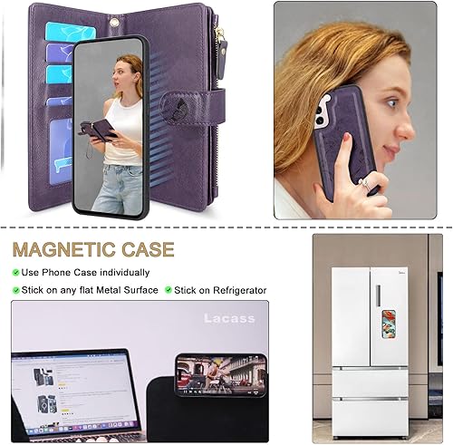 Miniatura 9 de Lacass Funda para Samsung Galaxy S22 de 6.1 pulgadas 12 ranuras para tarjetas Soporte para efectivo de crédito de identificación, bolsillo con