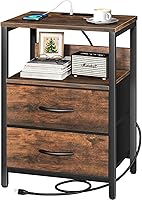 Yoobure Small Nightstand with Charging Station, Fabric Drawers & USB Ports, Bedside Table for Bedroom Small Spaces
