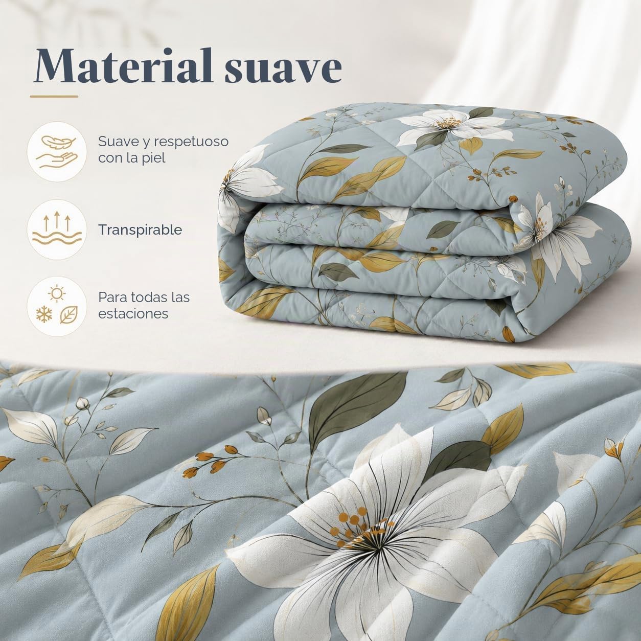 Edredon Cama 150 Flores, Relleno Nordico 220 x 240 4 Estaciones, Edredón Reversible Acuarela, Edredones Nordicos Estampados Floral con 2 Fundas de Almohadas 50x75 cm, Lavable G-515