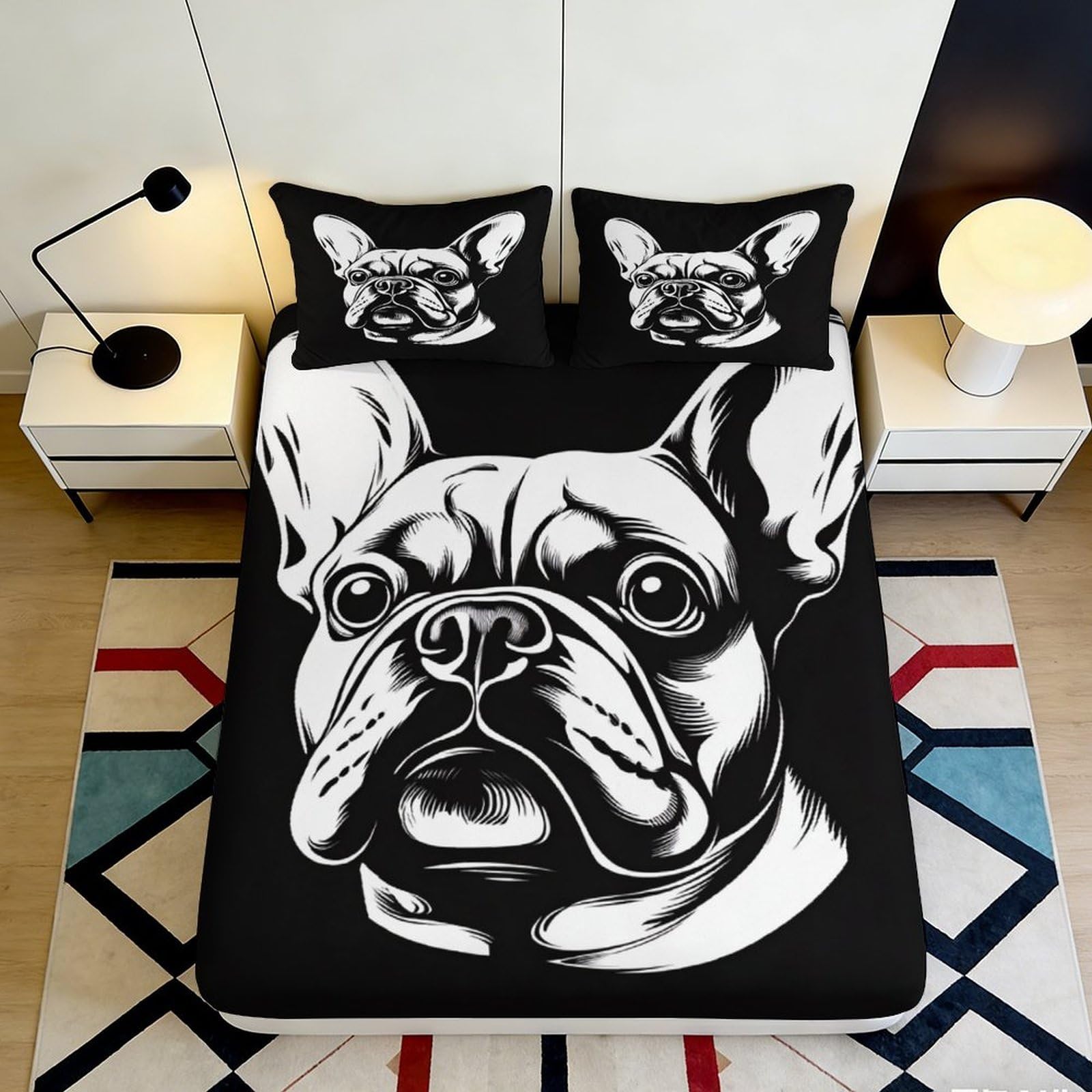 Kzqnxhjprl Style-4 3D Printed French Bulldog Fitted Sheet Microfiber Soft Black White Dog Bed Cover For Bedroom Dorm Mattress Protection Decor 90X200x25cm