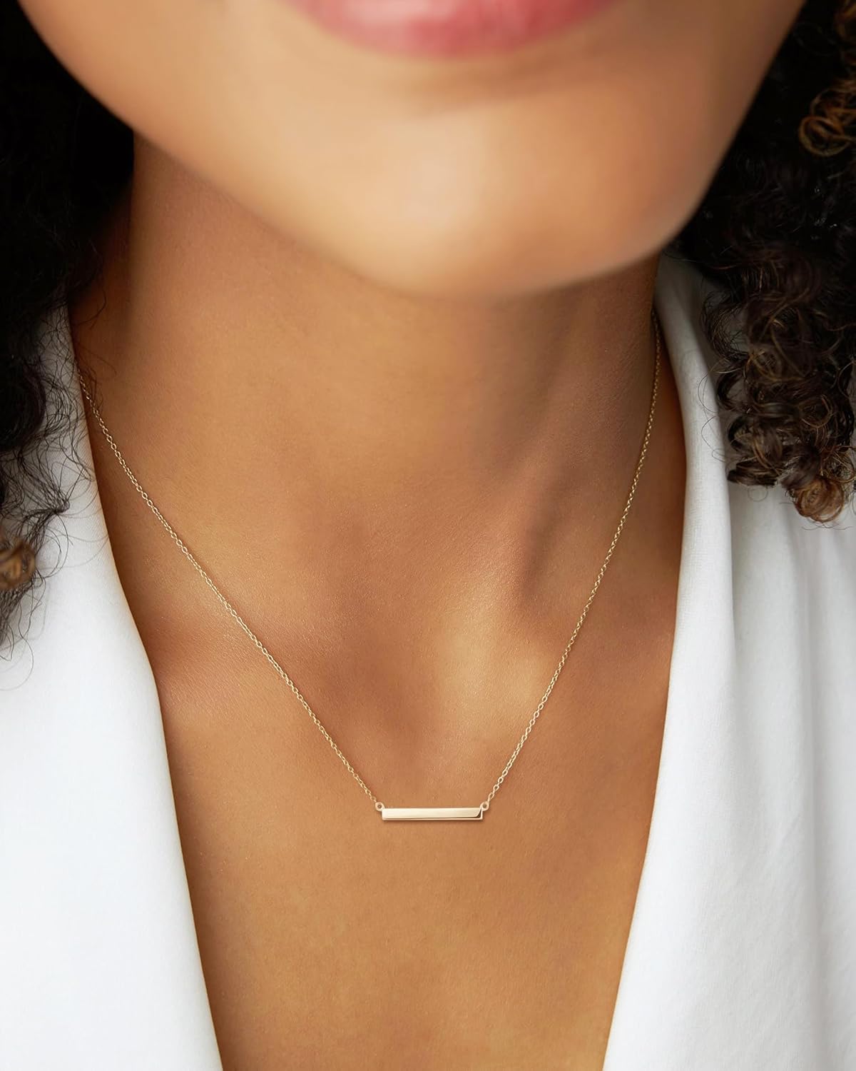 FANCIME 14K Real Solid Gold Bar Necklace High Polished Pendant Horizonal Bar Classic Simple Basic Daily Wear Fine Jewelry for Women 16”+2” Extender