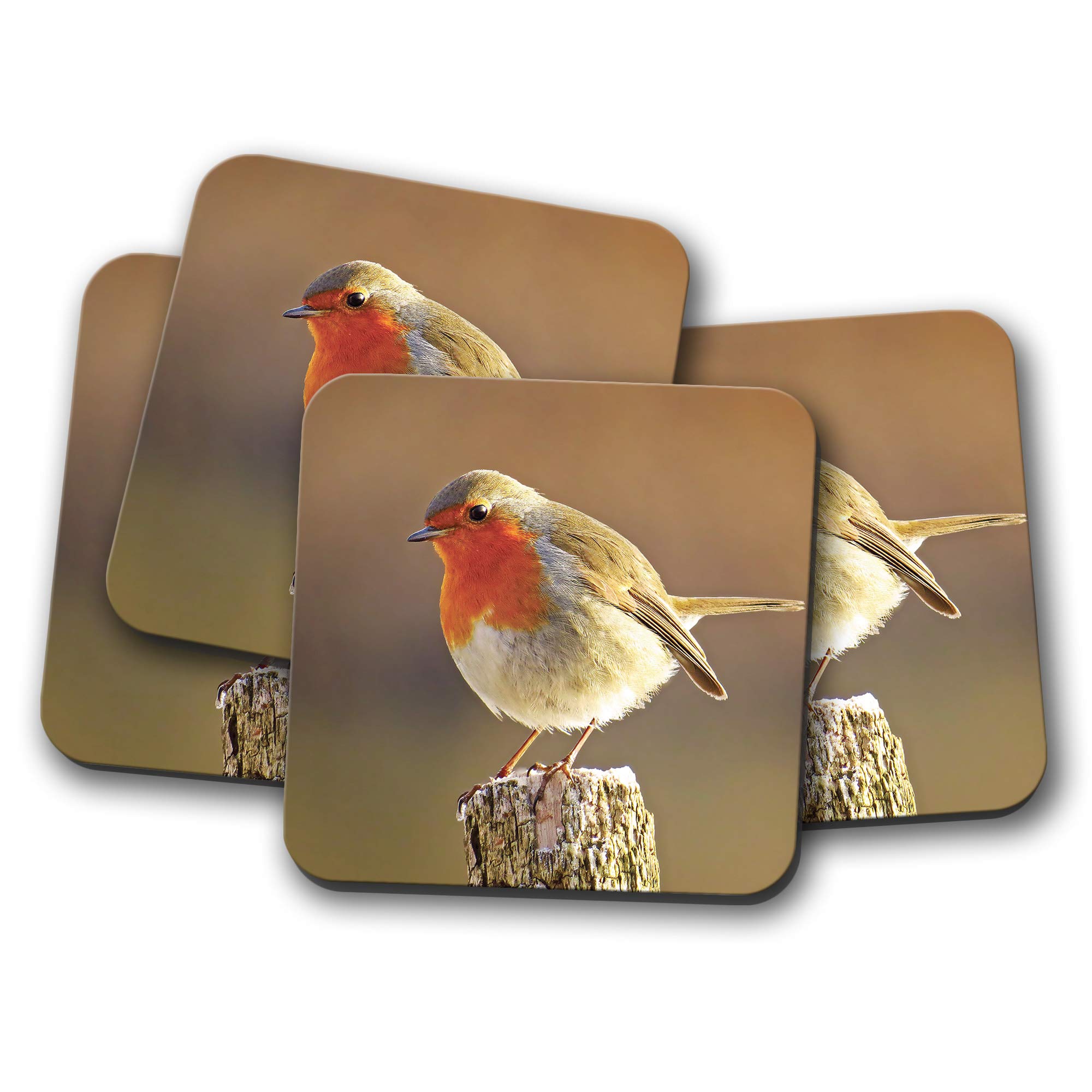 4 Set - Cute Robin Coaster - Bird Redbreast Twitcher Christmas Pretty #8701