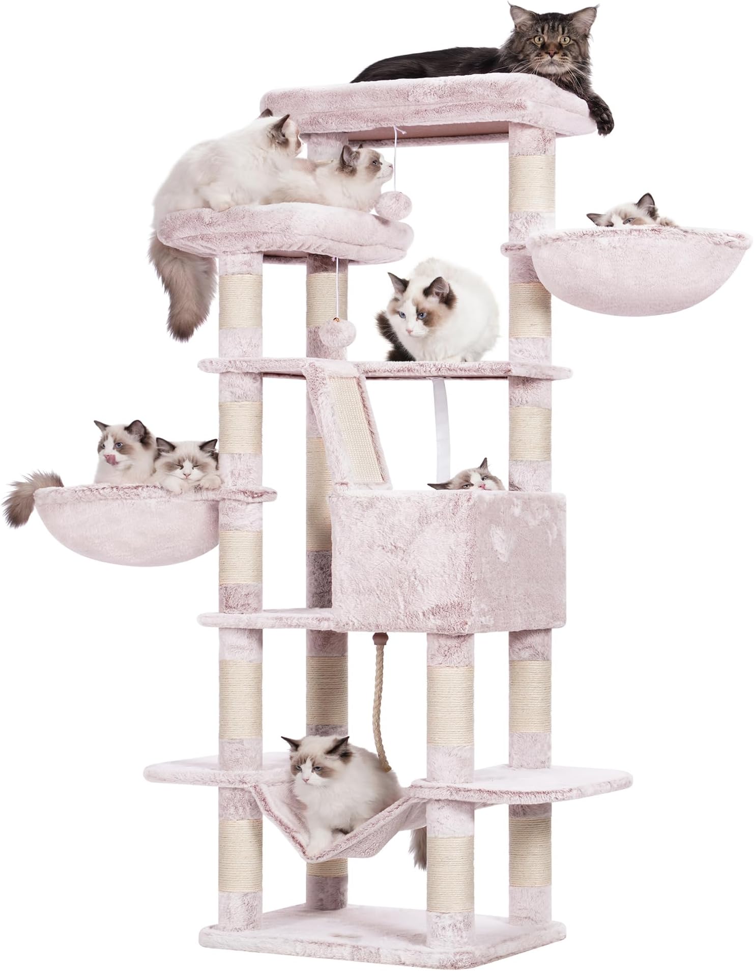 Heybly Cat Tree,68 inch Multi-Level Cat Tower for Indoor Cats,2 Widened Plush Perches Cat Condo with Scracthing Board and Big Caves,Muchroom HCT025MU