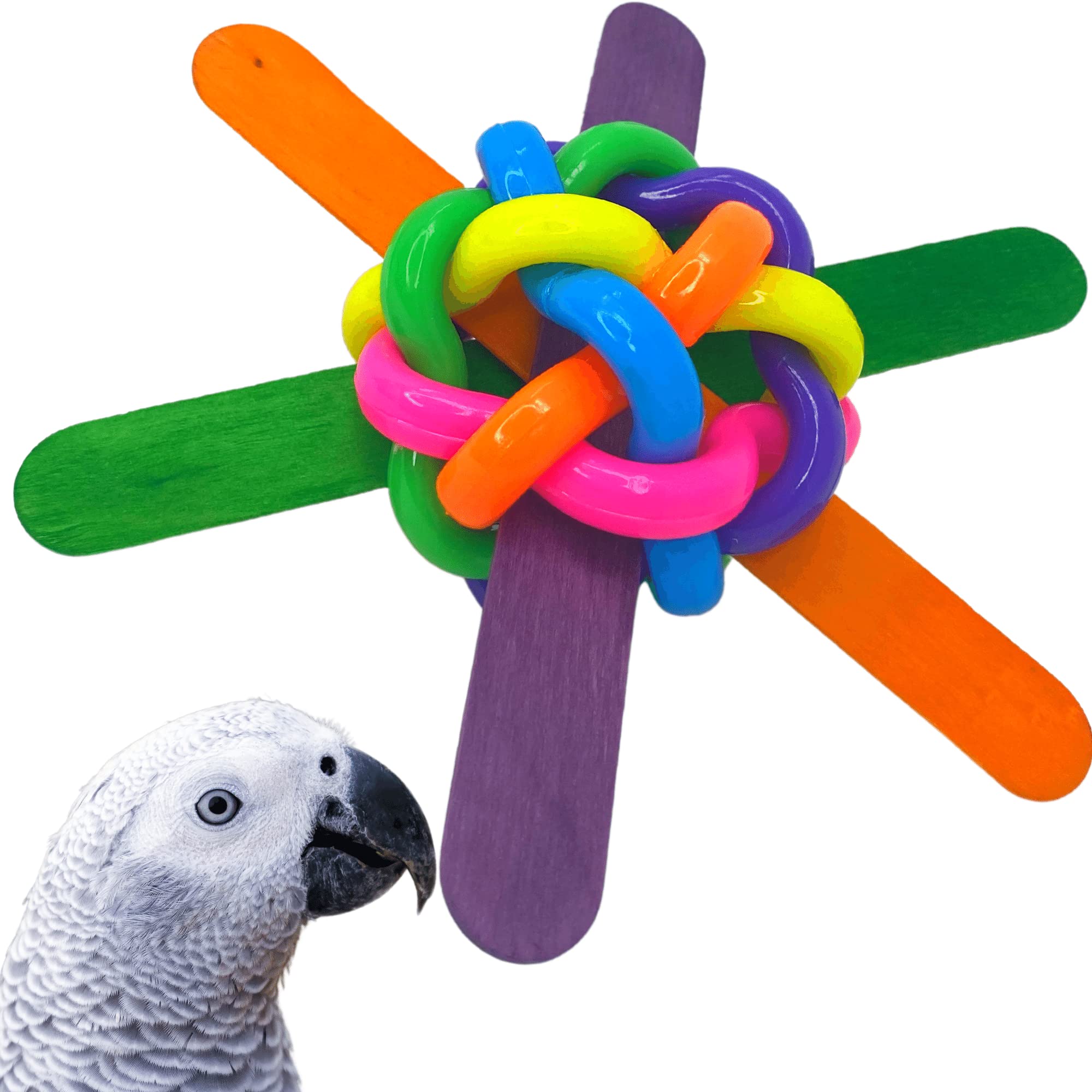 Bonka Bird Toys 3387 - Big Stick 4" Ball Parrot Foot Talon Chew Craft Cage Toy - Ideal for Amazon, African Grey, Conure, and Similar Birds