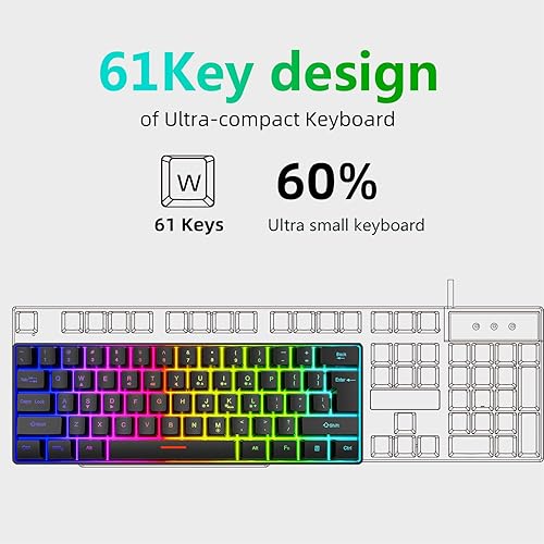 Miniatura 3 de ASHATA 60% Wireless Mechanical Keyboard, 2.4G Gaming Keyboard RGB Backlit 61 Keys Rechargeable, Supports Sleep Mode, Ergonomic Comfort, for PC Laptop