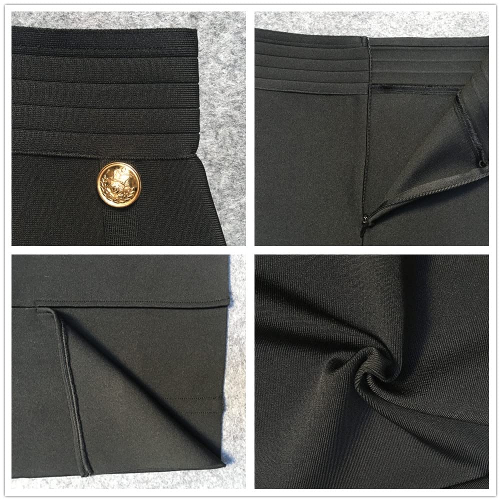 WQZYY&ASDCD Gonna A Matita Elegante Gonna Longuette A Tubino Gonna A Fascia A Vita Alta Gonne A Fascia Elastica Nera Bottoni Abbigliamento Donna