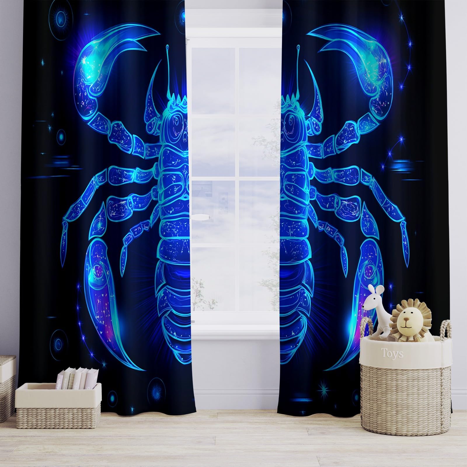 Tende Oscuranti Termiche Isolanti Costellazione Galassia Blu, Nero Tenda Soggiorno Oscurante per Interni 2 Pannelli 117x138 cm, Riduzione Rumore Insonorizzata Tendaggi Camera da Letto
