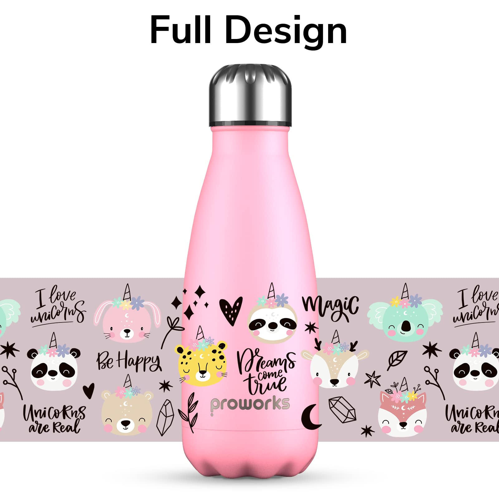 PROWORKS Insulated Water Bottle, BPA Free, Reusable Stainless Steel Water Bottle for 12 Hours Hot & Cold Hold Up to 24 Hours, for Sport, Gym, Travel - 500ml - Pink Daisy — view 4