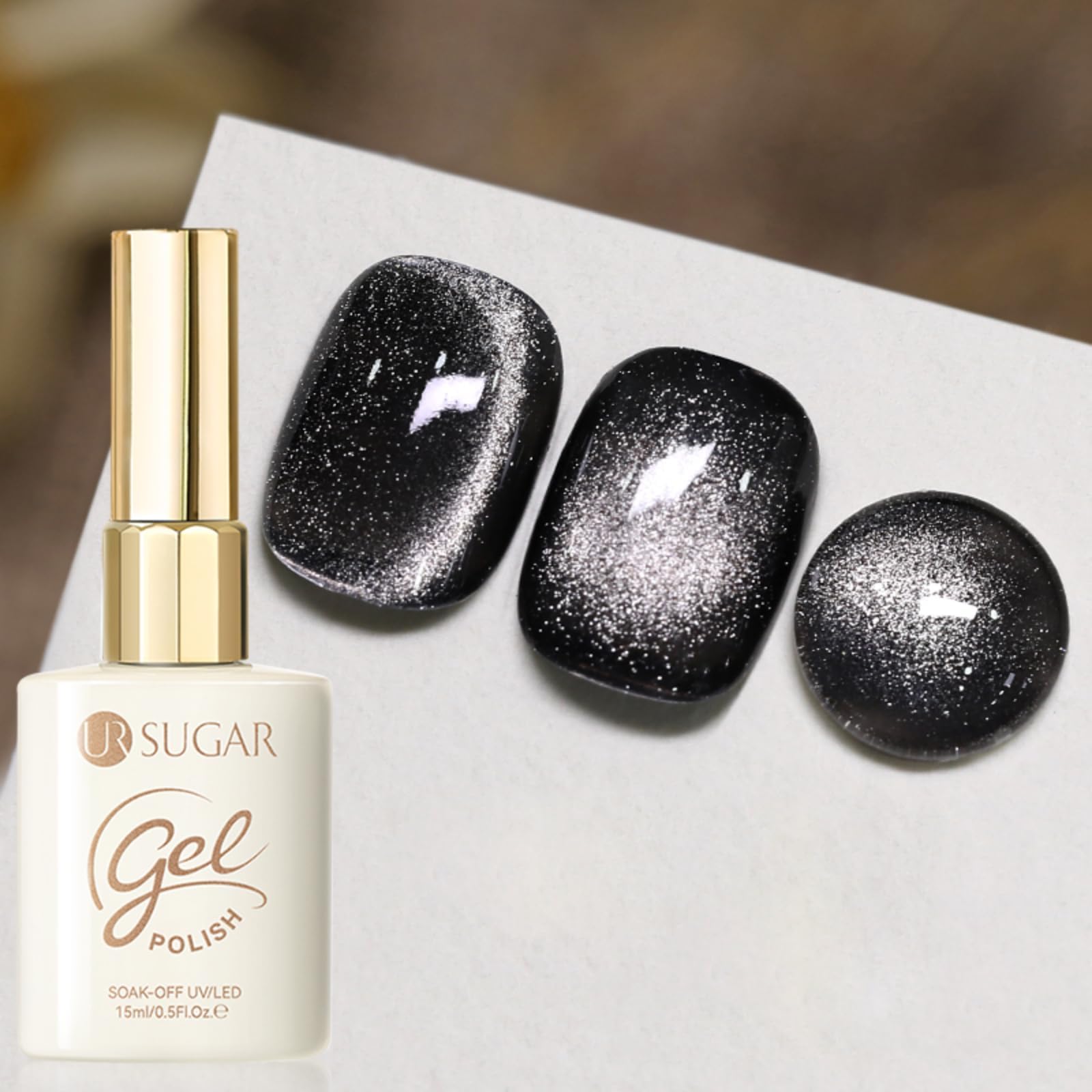 UR SUGAR Crystal Cat Magnetic Eye Gel Nail Polish, Grey Black 15ml