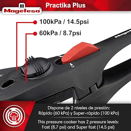 Miniatura 6 de Magefesa Practika Plus - Olla a presión súper rápida 8 cuartos de galón acero inoxidable 1810 inducción adecuada excelente distribución del calor