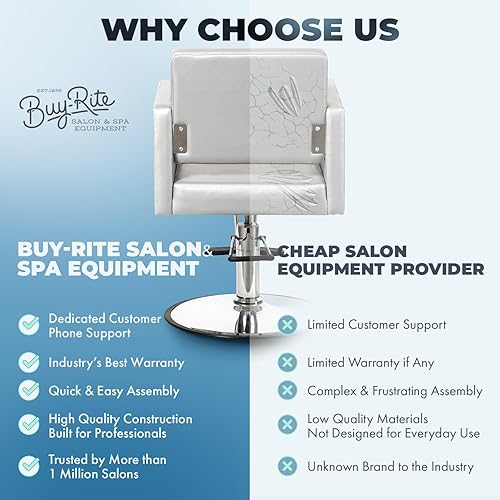 Miniatura 7 de Buy-Rite Argento - Silla de peluquería - Diseño cuadrado moderno, acabado de vinilo plateado, asiento extra ancho, marco resistente, bomba