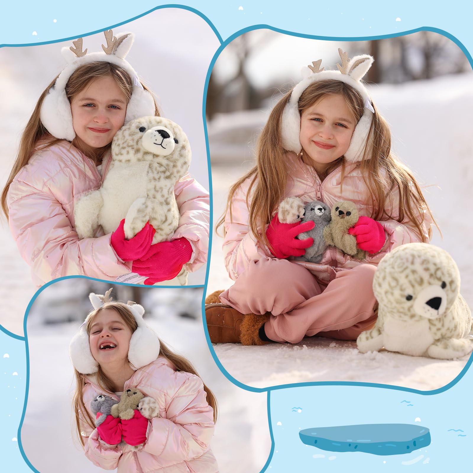 MorisMos Peluche Foca Grande, 50cm Mamá con 3 Bebés; Peluche de Foca Mullido y Suave; Regalo Gigante y Mullido para Niños, para Cumpleaños, Navidad