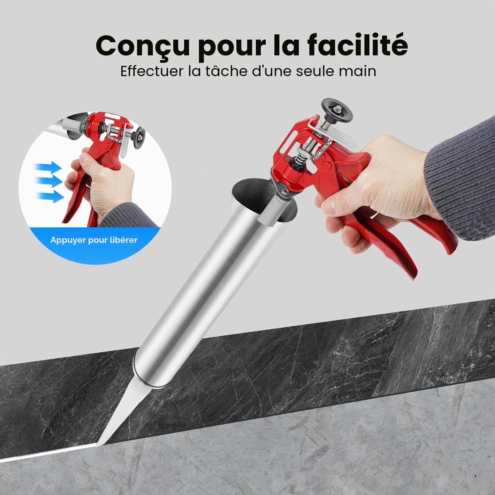 Pistolet à joint pour mortier avec 2 buses-Pompe manuelle en acier inoxydable, pelle, seringue à béton, outil de jointoiement pour carrelage, maçonnerie, silicone et mastic