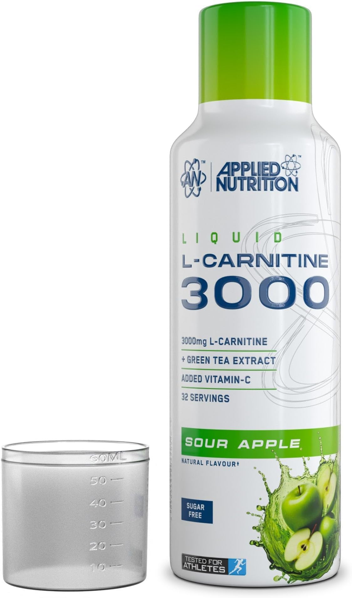 Applied Nutrition L Carnitine 3000 Liquid - L-Carnitine with Green Tea & Vitamin C, Boosts Energy & Weight Management, Vegan (480ml - 32 Servings) (Sour Apple)