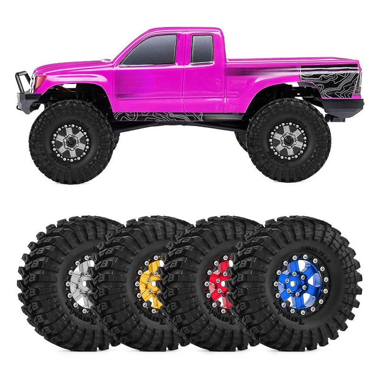 4 Pezzi Ruote Auto Giocattolo Pneumatici Parti Ricambio RC Resistenti in Alluminio Adatti per Modellismo Manutenzione Auto Radiocomandate, Blu