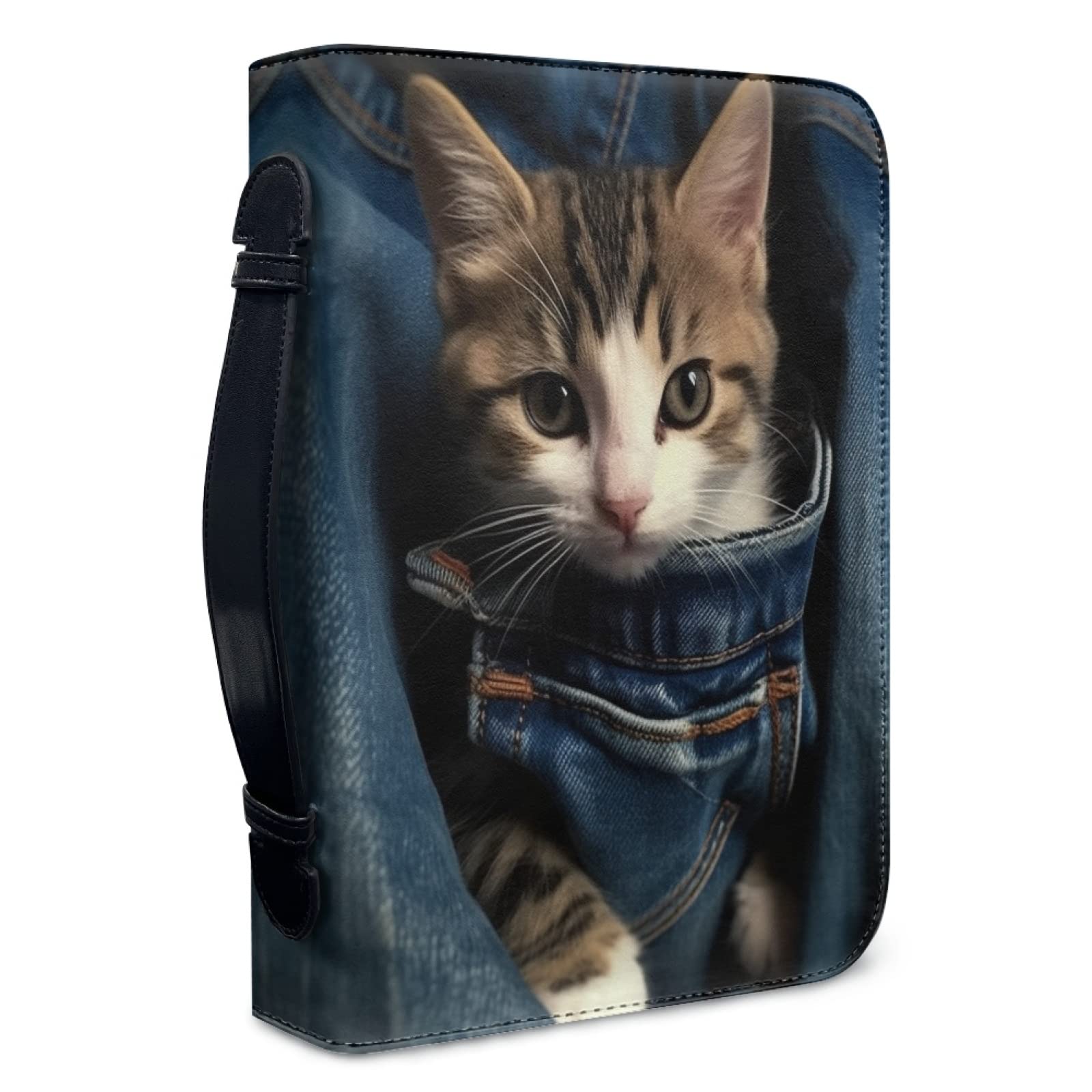 Kuiaobaty 3D Cat Print Book Cover Case with a Bookmark, Cute Kitty Bible Book Sleeve Protector Pouch, Faux Leather, Large — image 1