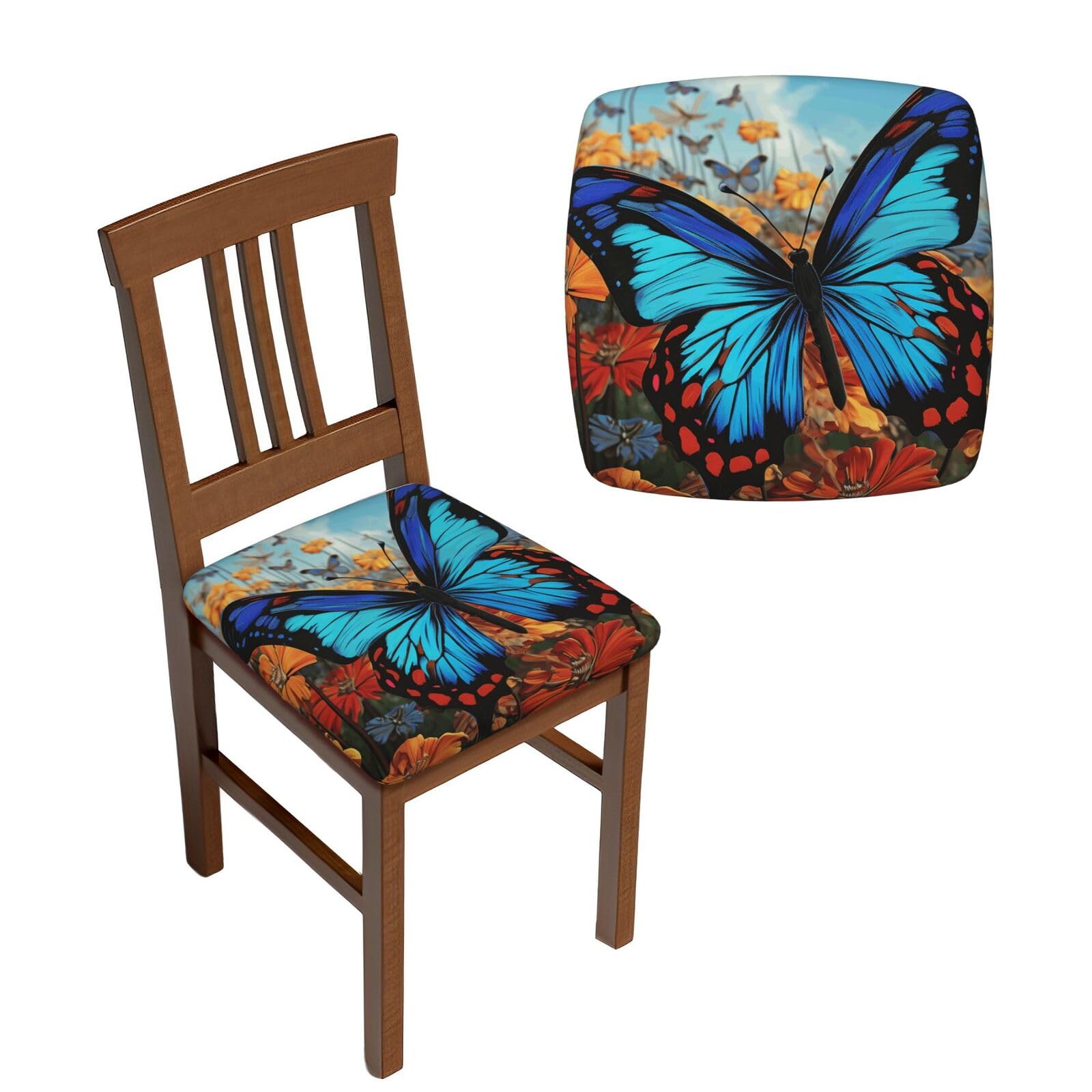 NONHAI 6PCS Dining Chair Seat Covers Set Big Butterfly Stretch Removable Chairs Covers Washable Seat Cushion Slipcovers Protector for Dining Room Kitchen Chairs