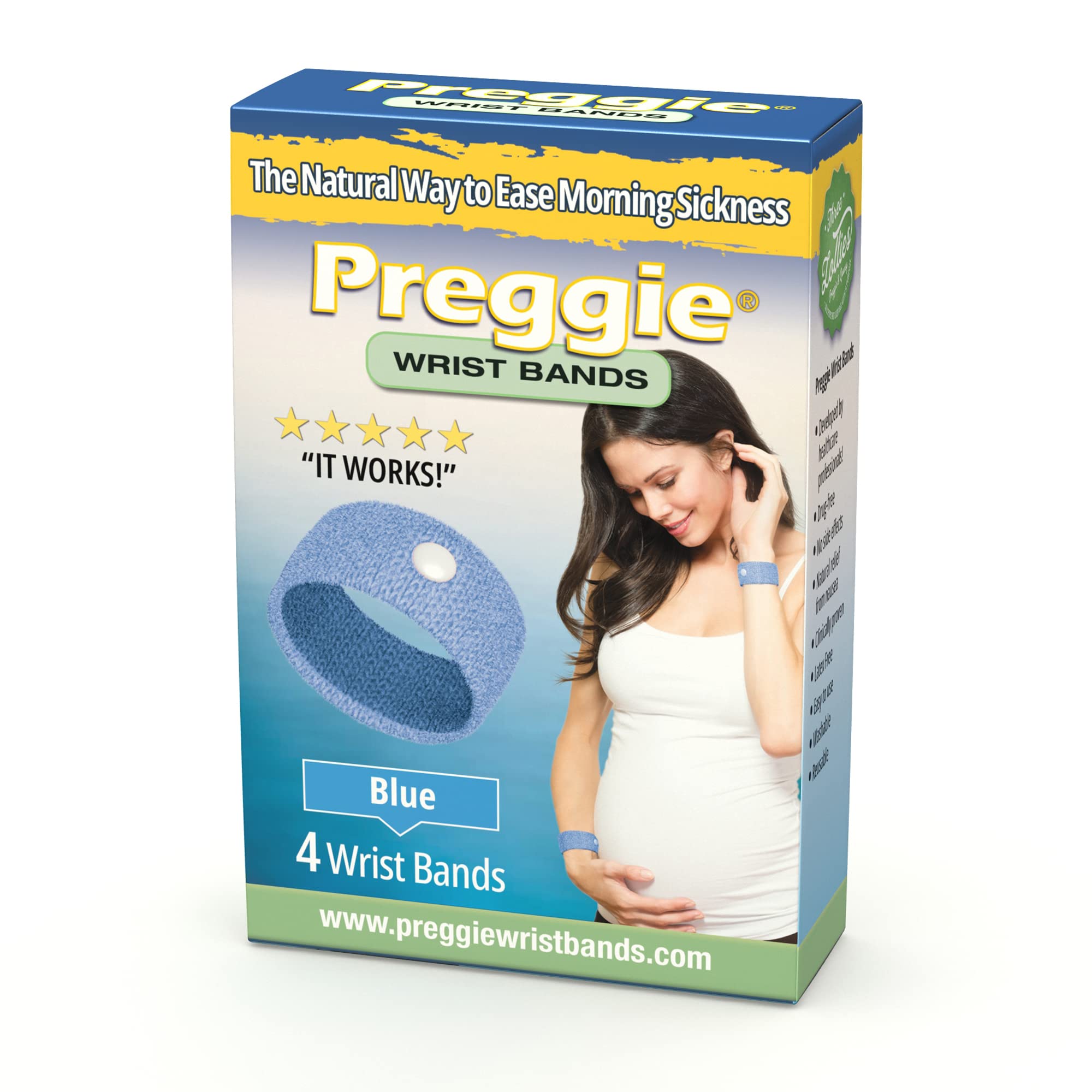 Preggie Anti-Nausea Wristbands – Morning Sickness Relief – Clinically Tested Nausea Relief Aid - Pregnancy Nausea Relief – Acupressure Wristband - Side Effect Free - 2 Pairs, Set of 4 Bands - Blue