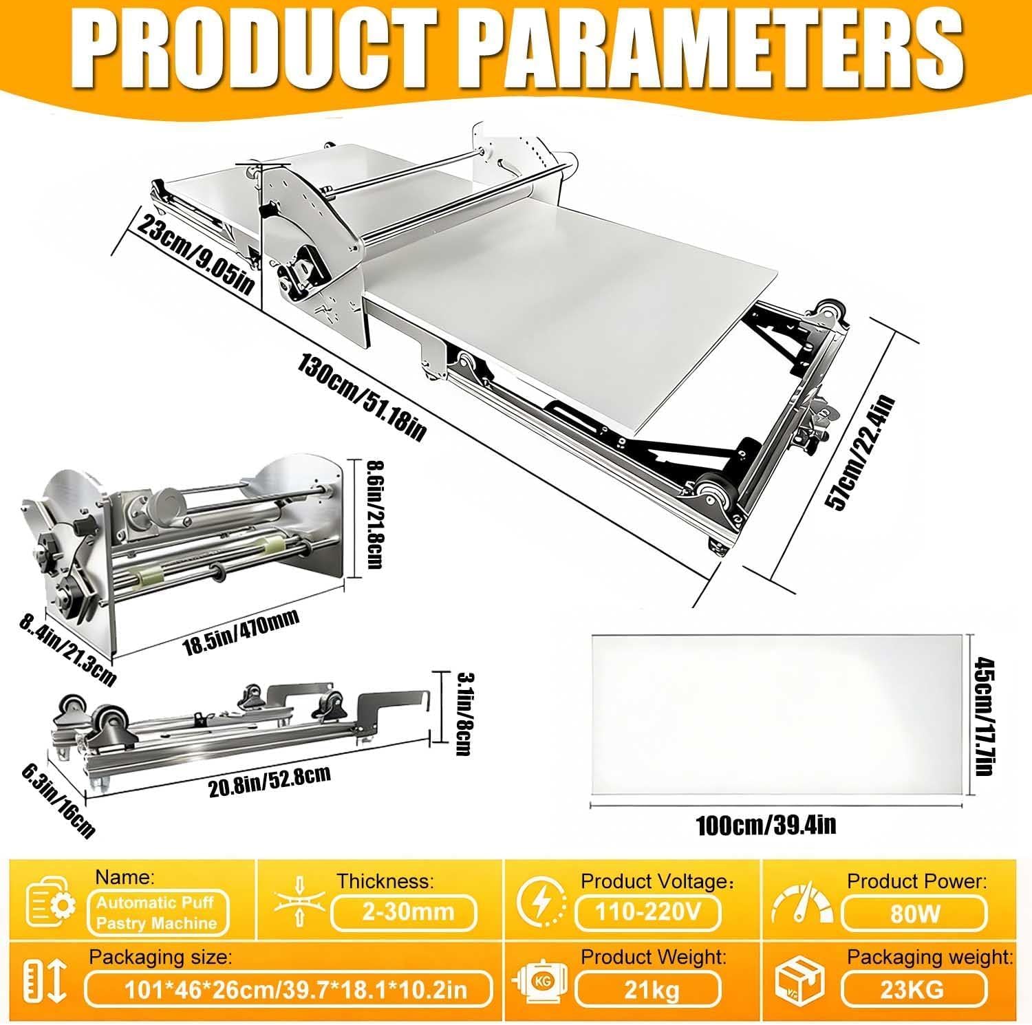 Laminoir électrique Professionnel - Grande Plaque De 101,6 X 45 Cm, épaisseur Réglable De 1,8 à 3 Cm, Idéal pour Les Boulangeries Et Les Pizzerias