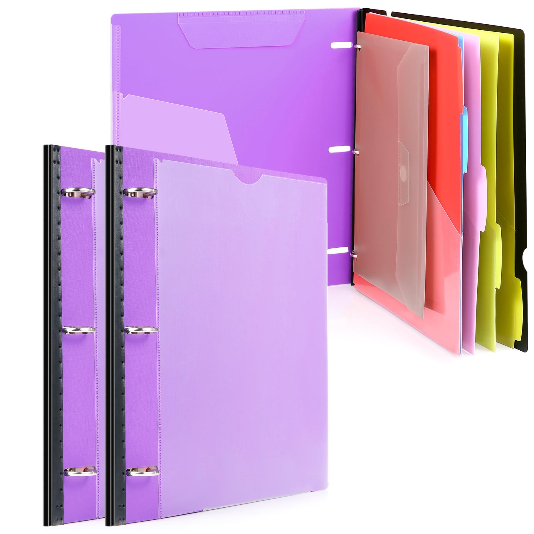 WOT I Telescoping Project Organizer 2-Pack, Refillable 3 Ring Binder with Dividers and Pockets, 13 Pocket Folders, 1 Inch 3 Rings, Purple